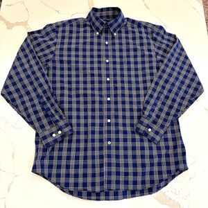 Nautica Mens Blue Plaid Button Down Shirt Size L Wrinkle Resistant Career Casual